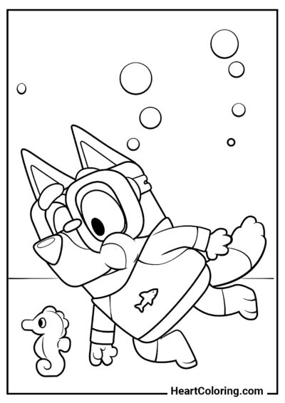 Bluey sous l’eau - Coloriages de Bluey