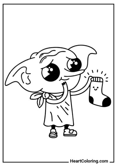 Dobby with a sock - Harry Potter Coloring Pages