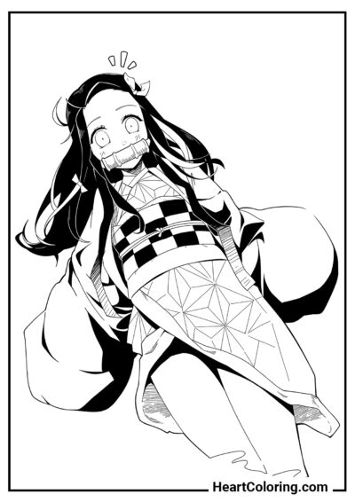 Surprised Nezuko - Demon Slayer Coloring Pages