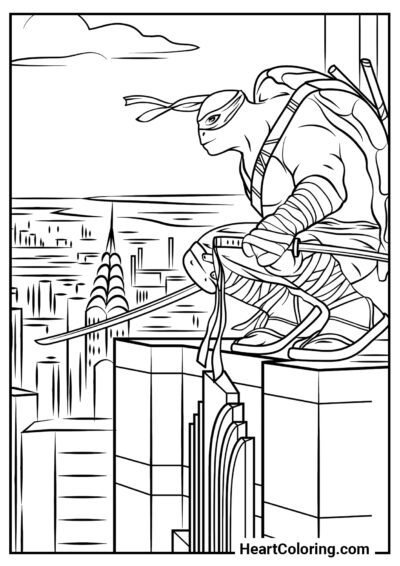 Ninja on the roof - Ninja Turtles Coloring Pages