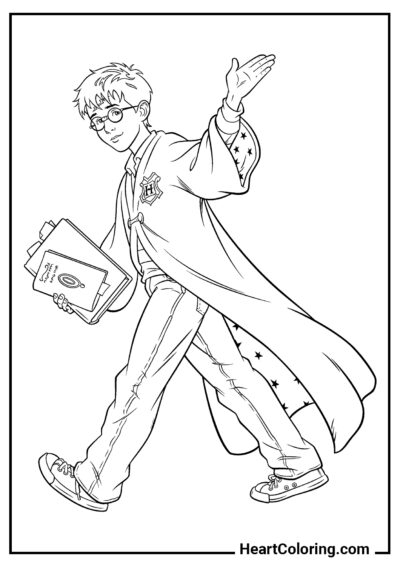 Harry with books - Harry Potter Coloring Pages