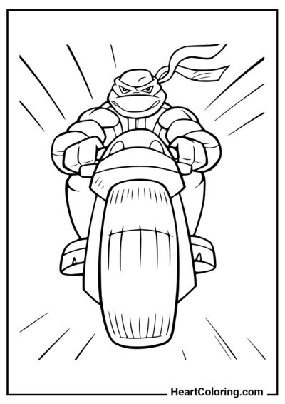 Raphael on a motorcycle - Ninja Turtles Coloring Pages