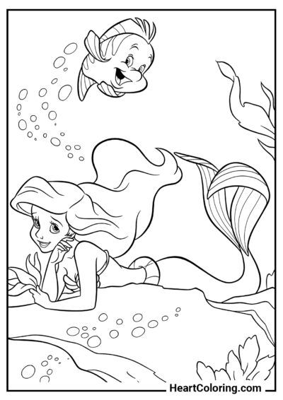 Ariel tímida - Desenhos do A Pequena Sereia para Colorir
