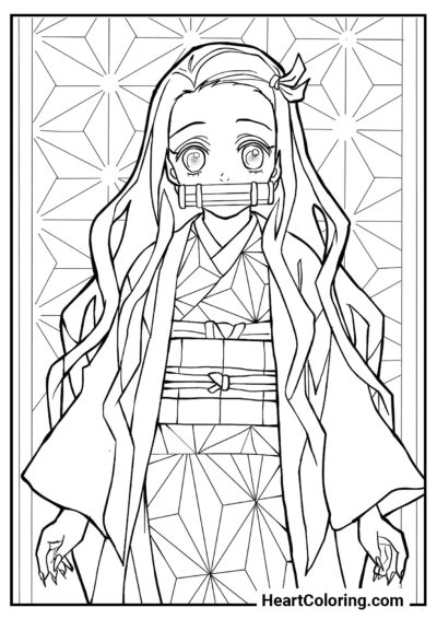 Sad Nezuko - Demon Slayer Coloring Pages