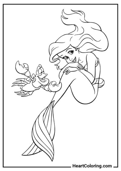 Ariel e Sebastião - Desenhos do A Pequena Sereia para Colorir