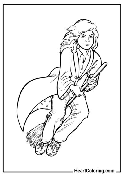 Hermione sur un balai - Coloriages Harry Potter