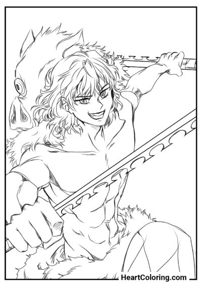 Inosuke Hashibira - Coloriage Demon Slayer