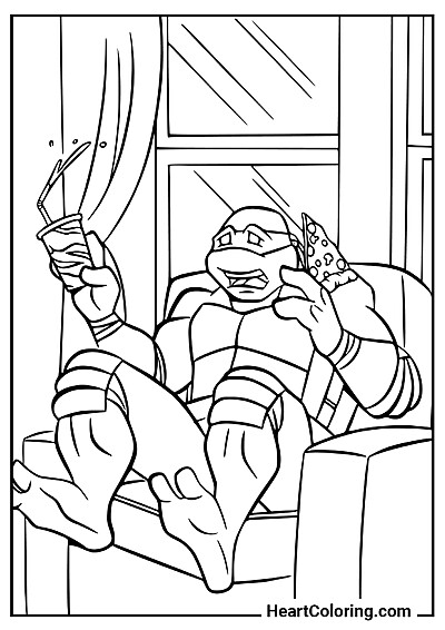 Oglądanie strasznego filmu — obrazek z kolekcji: "Kolorowanki Żółwie Ninja"