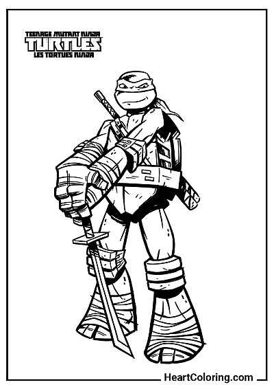 Leonardo ze swoją kataną — darmowy wydruk w domu