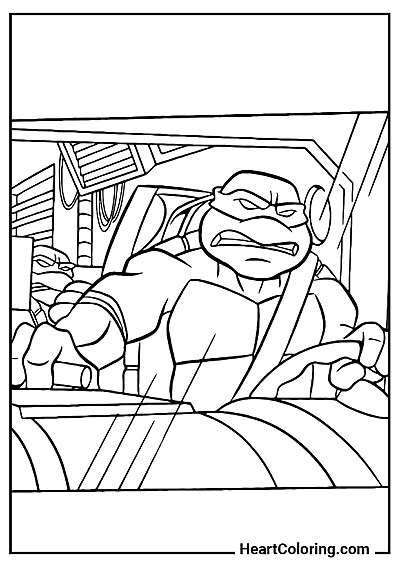 Obrazek do kolorowania: Żółwie w furgonetce