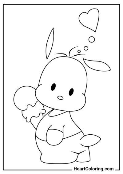 Cute Pochacco with ice cream - Pochacco Coloring Pages
