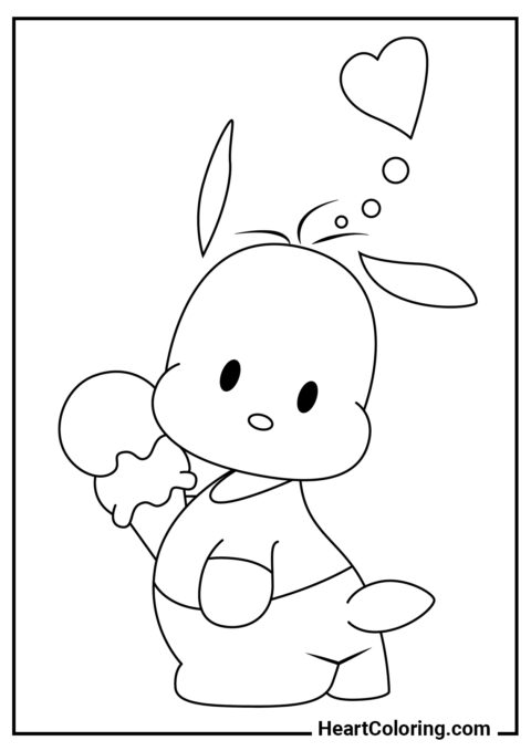 Cute Pochacco with ice cream - Pochacco Coloring Pages