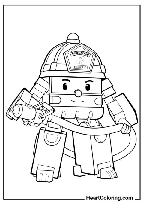 Bombeiro Roy - Desenhos de Robocar Poli para Colorir