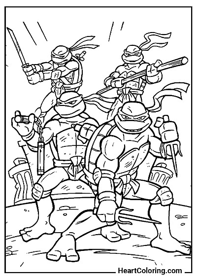 Odważne Wojownicze Żółwie Ninja — pobierz i pokoloruj za darmo