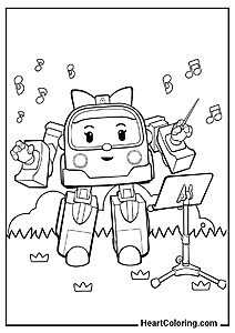 Coloring sheet Amber the Music Conductor from the "Robocar Poli Coloring Pages" set