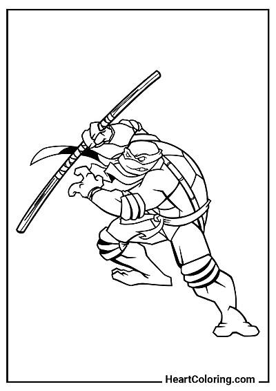 Gotowa do druku kolorowanka: Donatello z kijem Bo