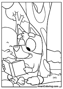 Print-and-color fun: Bluey reading a book