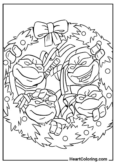 Guirlanda de Natal com as Tartarugas Ninja Imagem para colorir: Guirlanda de Natal com as Tartarugas Ninja
