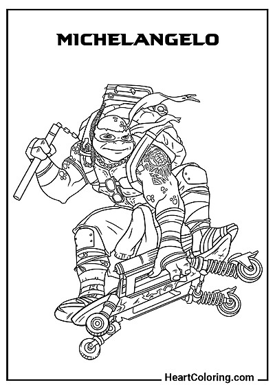 Kolorowanka PDF i JPG: Michelangelo z filmu — online i offline