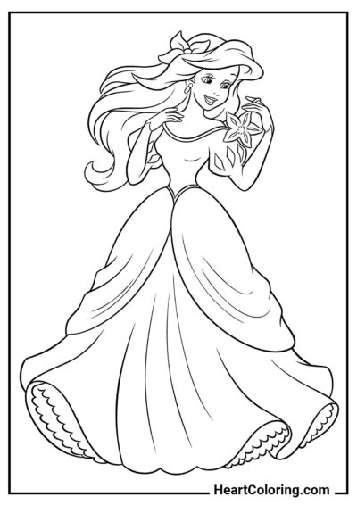 Ariel em um vestido de baile - Desenhos do A Pequena Sereia para Colorir