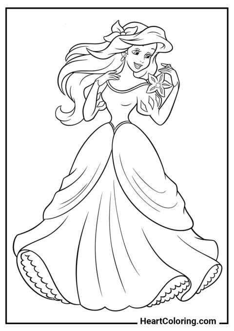 Ariel en un vestido de baile - Dibujos de La sirenita para Colorear