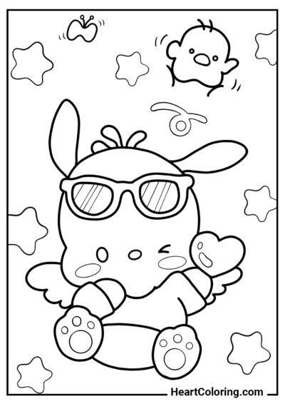 Pochacco en Cupidon - Coloriage Pochacco