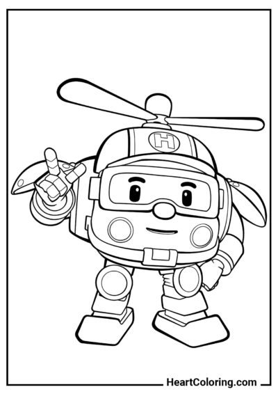 Helicóptero Transformável Helly - Desenhos de Robocar Poli para Colorir