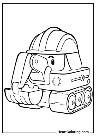 Escavadeira Poke - Desenhos de Robocar Poli para Colorir