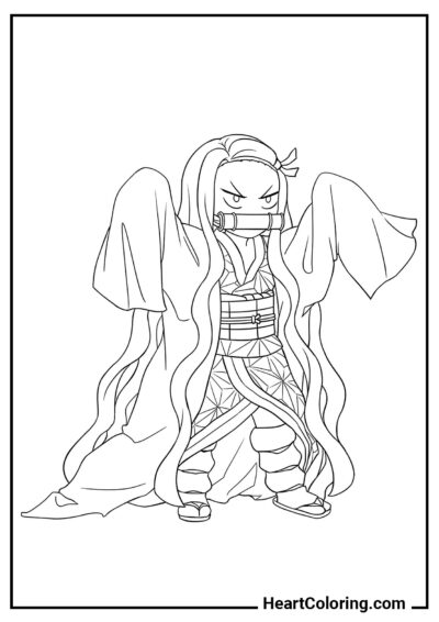 Furious little Nezuko - Demon Slayer Coloring Pages