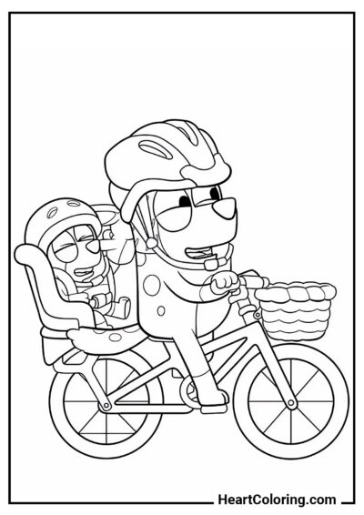 Paseo en bicicleta - Dibujos de Bluey para Colorear