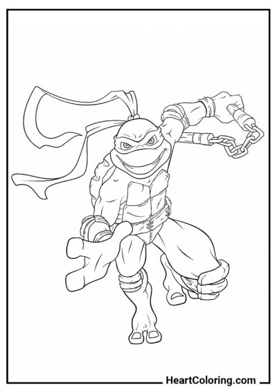 Entrenamiento de Michelangelo - Dibujos de Las Tortugas Ninja para Colorear