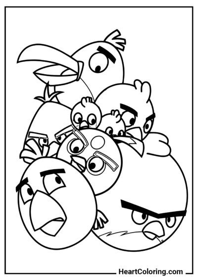 Equipo de Pájaros - Dibujos de Angry Birds para Colorear
