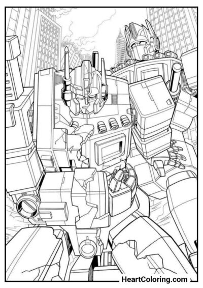 Optimus Prime y Bumblebee - Dibujos de Transformers para Colorear