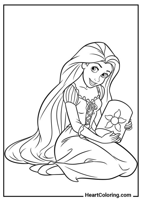 Rapunzel avec une lanterne volante - Coloriage Raiponce