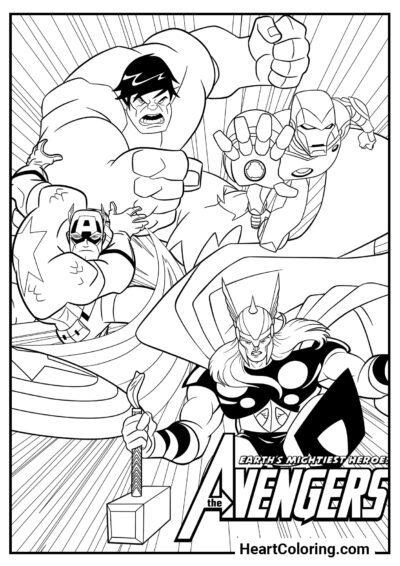 Equipe de super-heróis - Desenhos dos Vingadores para Colorir