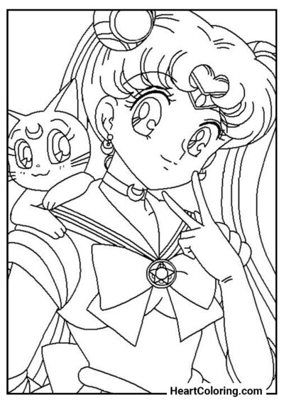 Usagi Tsukino and Luna - Sailor Moon Coloring Pages