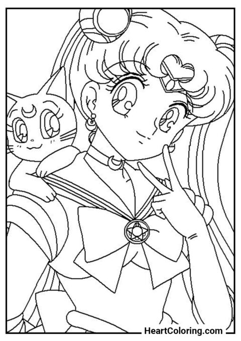 Usagi Tsukino et Luna - Coloriages Sailor Moon