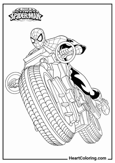 Spider-Man en una motocicleta - Dibujos de Vengadores para Colorear