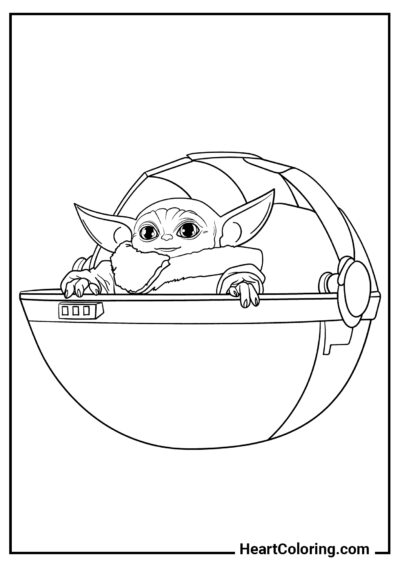 Baby Yoda in the cradle - Star Wars Coloring Pages