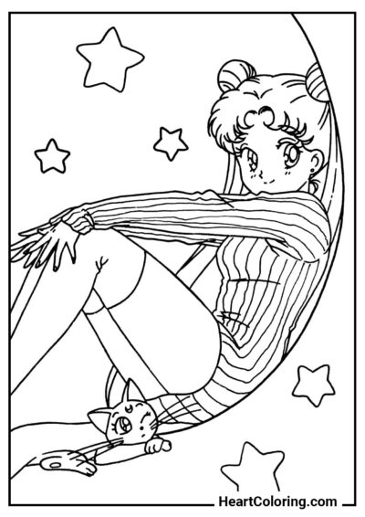 Girl with a cat - Sailor Moon Coloring Pages