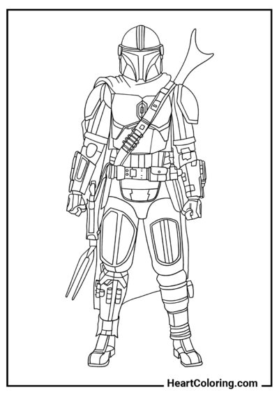 Mandalorien en costume - Coloriages Star Wars