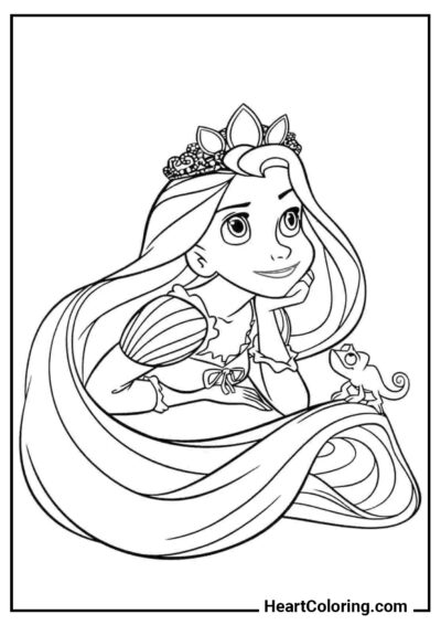 Raiponce pensive - Coloriage Raiponce