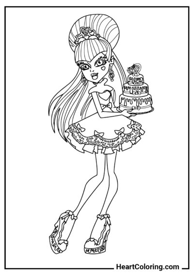 Draculaura with cake - Monster High Coloring Pages