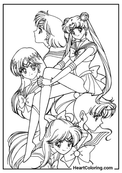 Sailor Guardians - Sailor Moon Coloring Pages