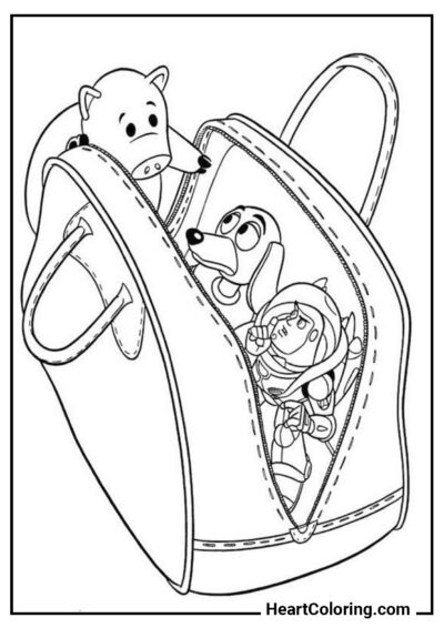 Jouets dans un sac - Coloriage Toy Story