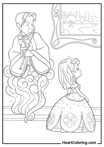 Princesa y Mago - Dibujos de Princesita Sofía para Colorear