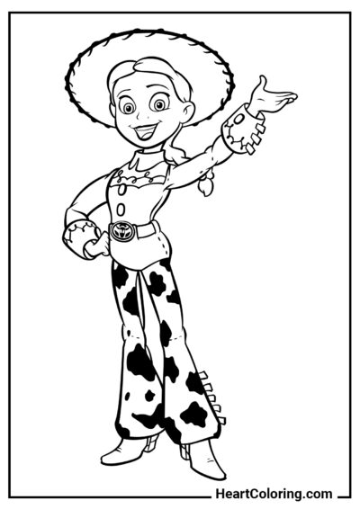 Jessie avec la main levée - Coloriage Toy Story