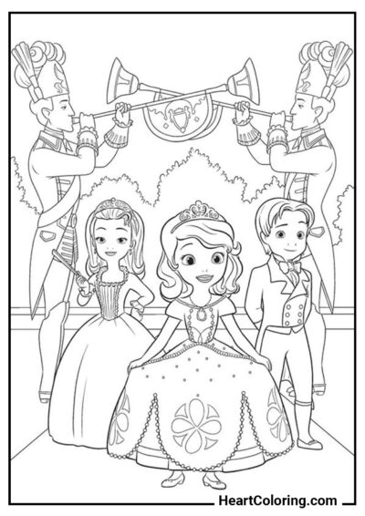 Sofia with brother and sister - Sofia the First Coloring Pages
