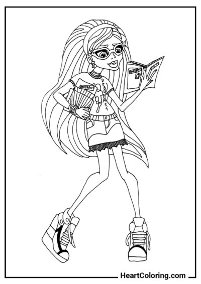 Ghoulia with a book - Monster High Coloring Pages