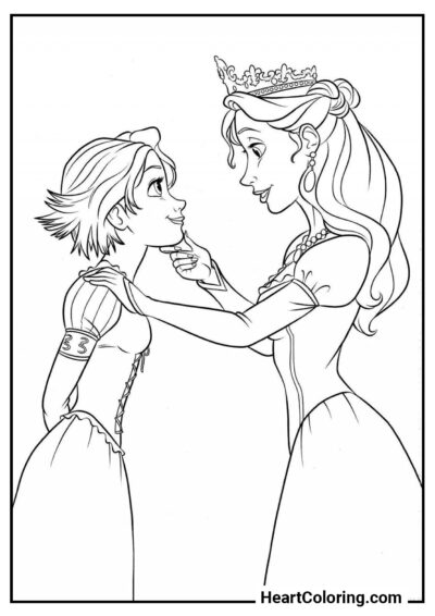 Princesse avec maman - Coloriage Raiponce